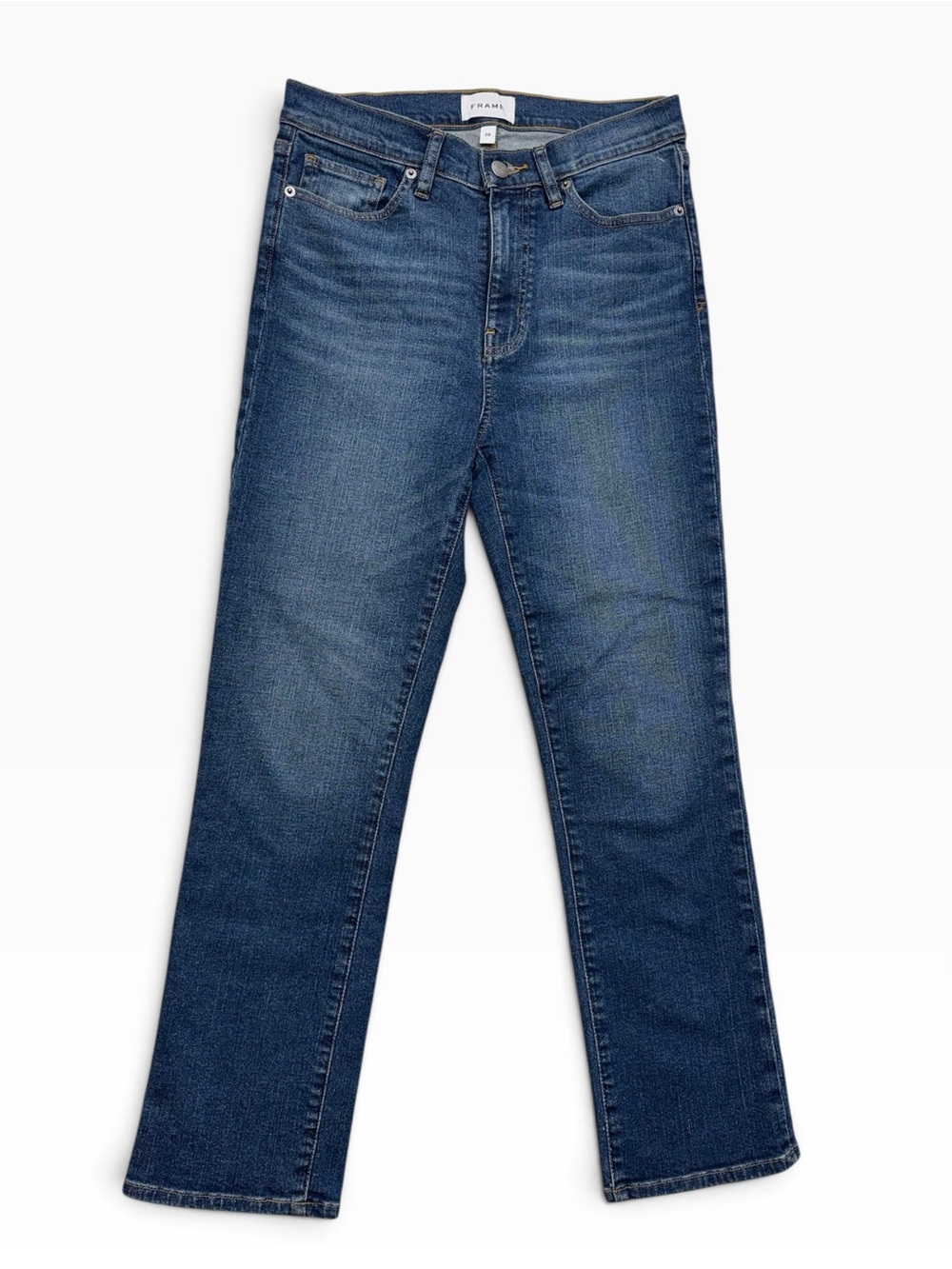 Frame Jeans Size 28 High Rise Straight Blue Stretch Denim Ankle Slits Crop